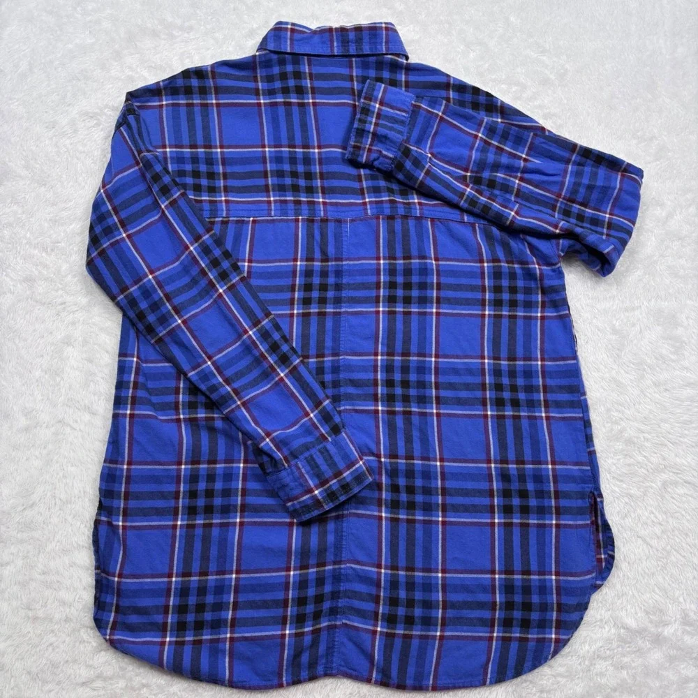 Old Navy Flannel Popover Shirt Womens M Blue Plaid Boyfriend Long Sleeve‎ 755008